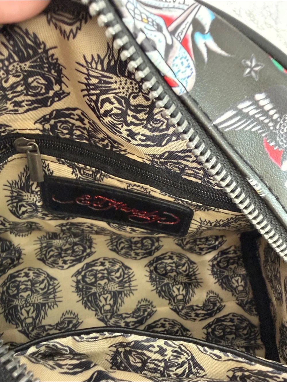 Ed Hardy Y2K Tattoo Flash Dome Satchel Crossbody Bag Black Skull Hardware
